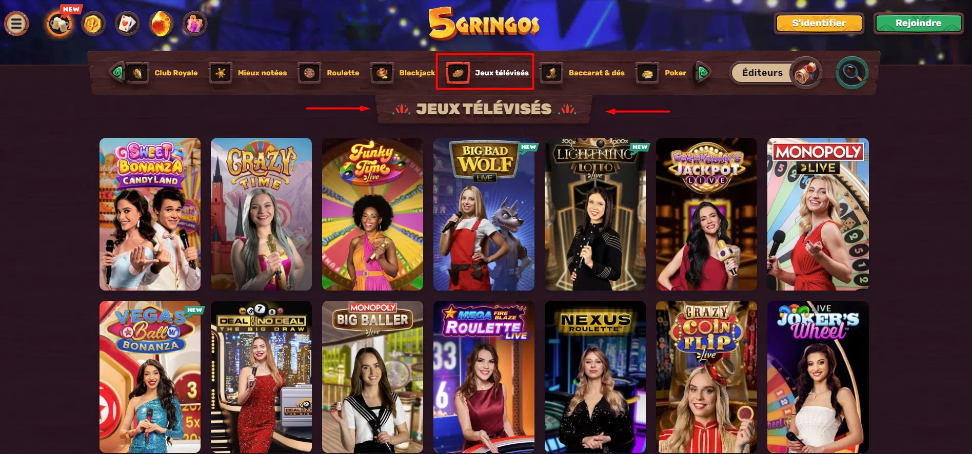 Choix jeux télévisés en direct