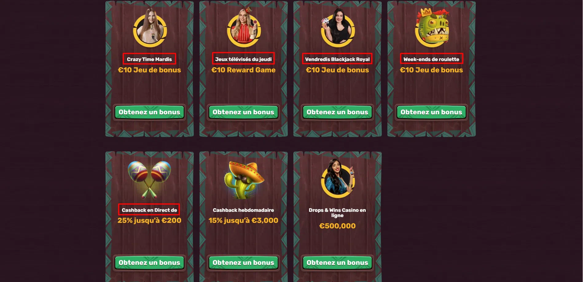 Bonus et promotions casino en direct