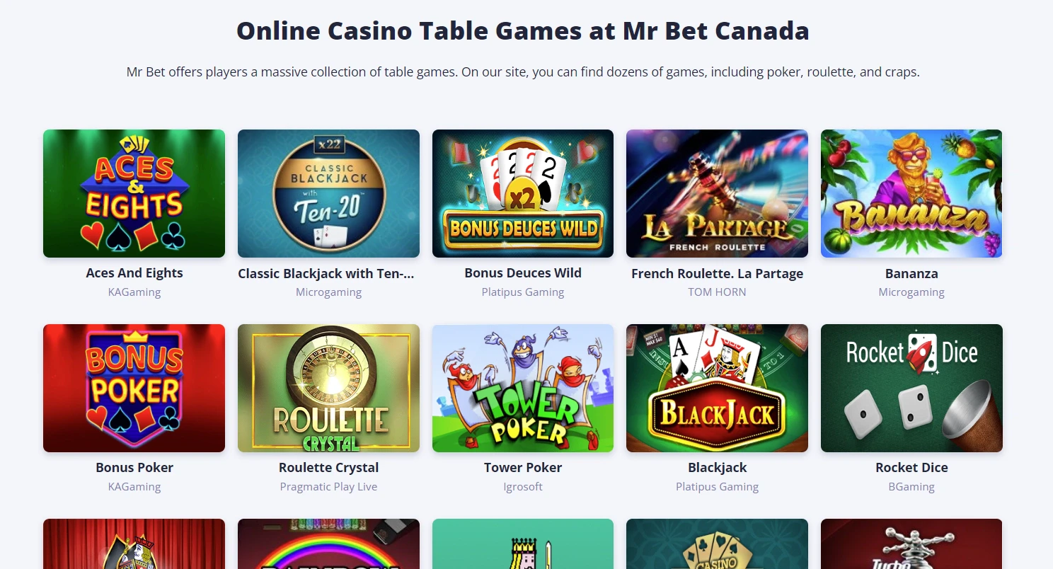 MrBet table games