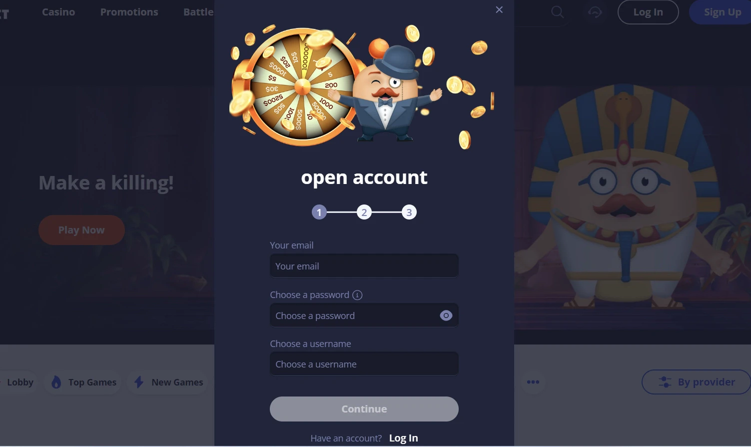 MrBet creating account 2