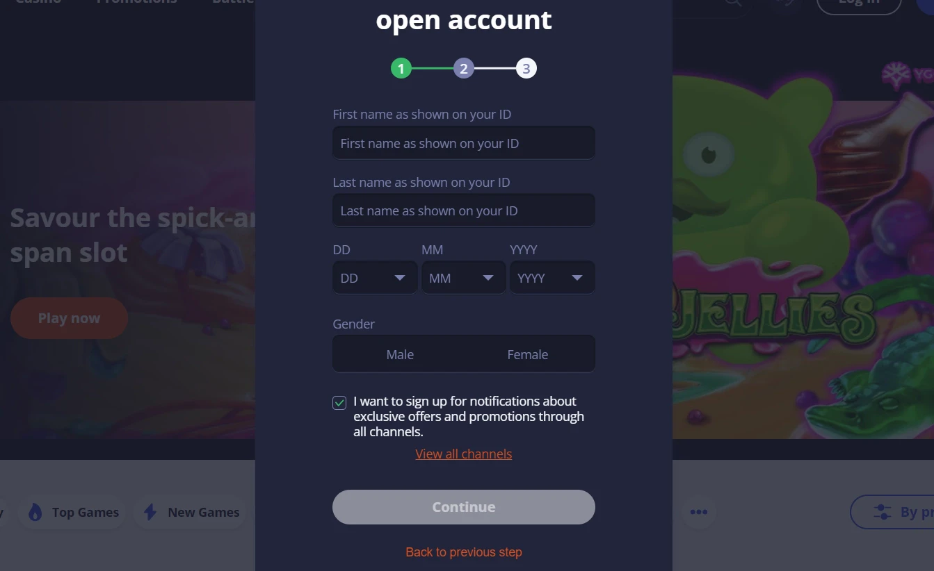 MrBet creating account 3
