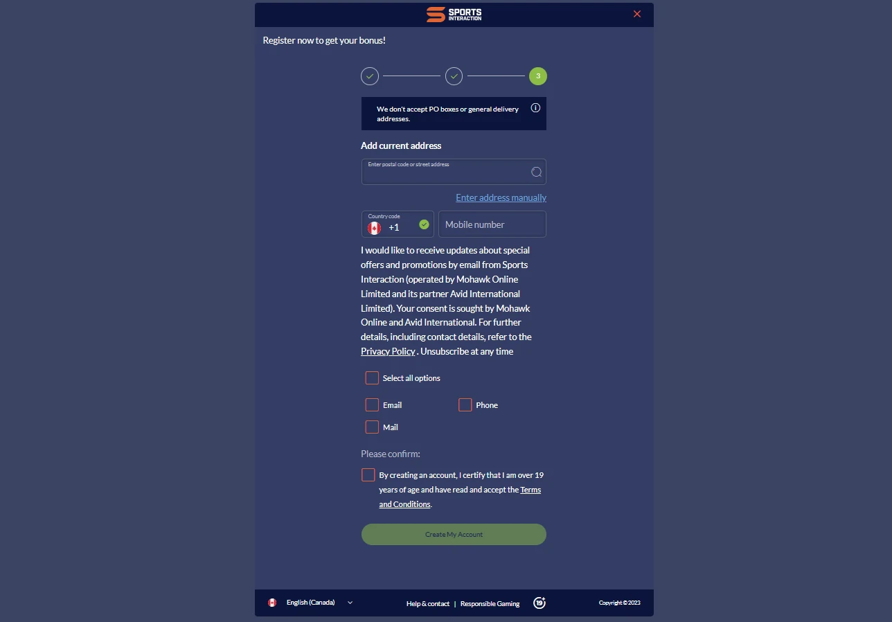 SIA Casino account creation 3