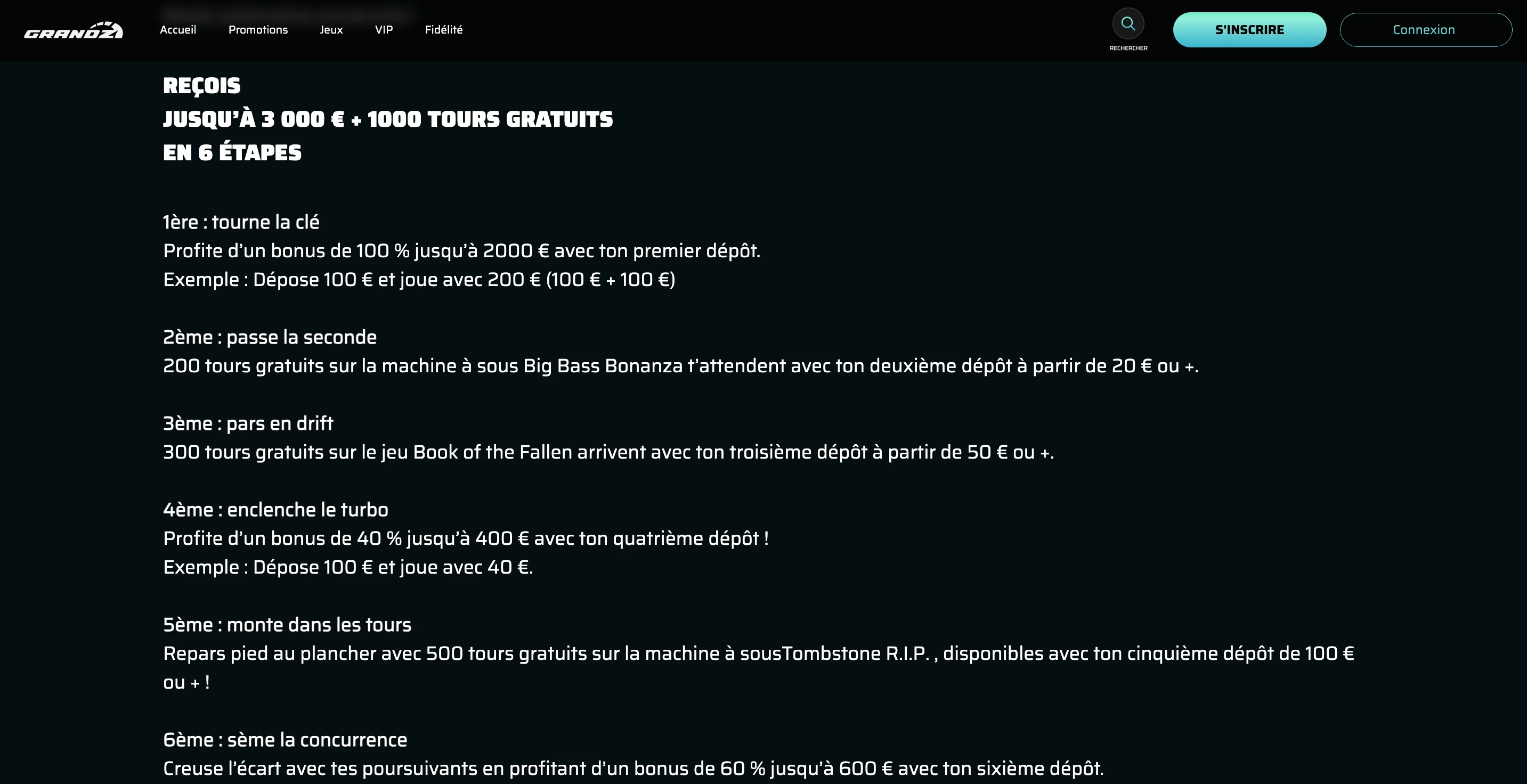 bonus de bienvenue grandz