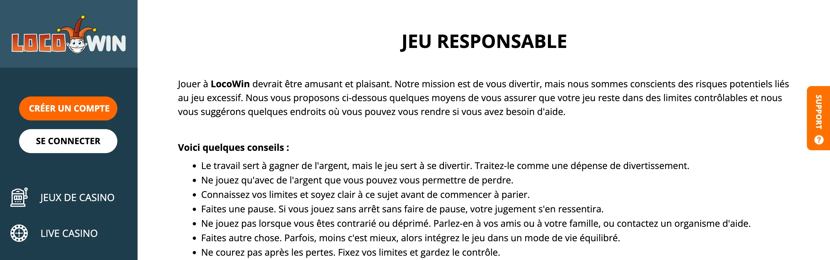 jeu responsable locowin