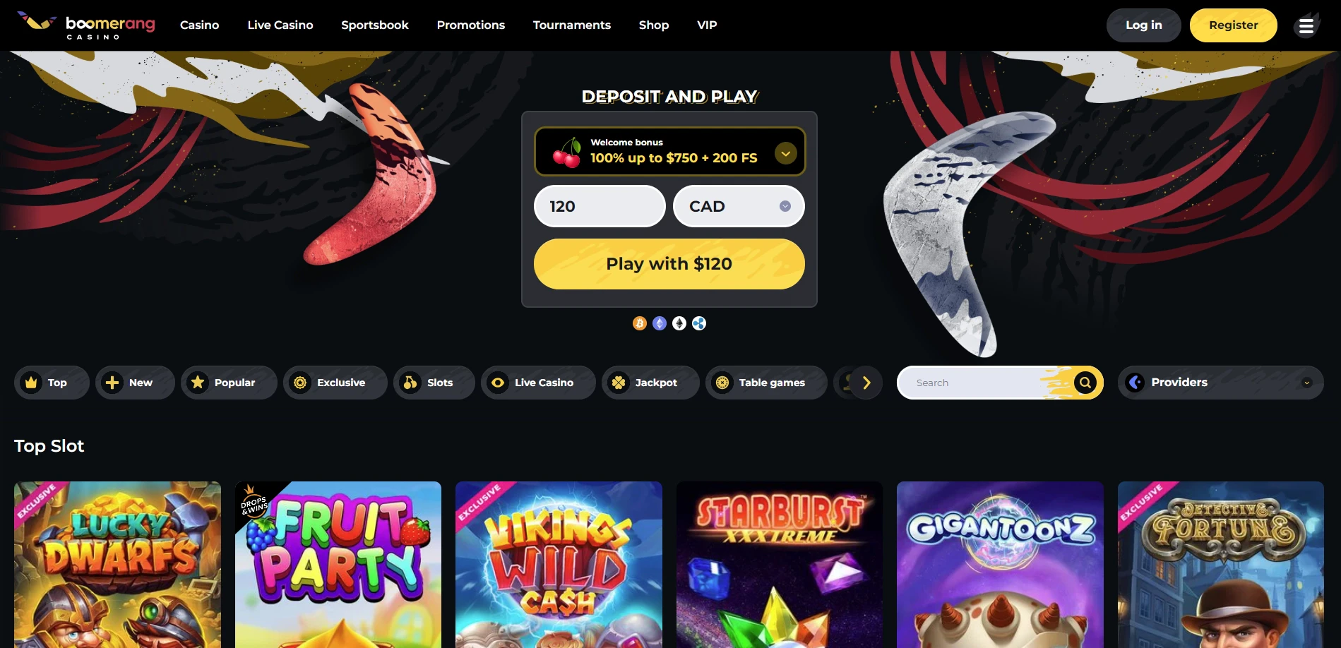 Boomerang Casino Home Page
