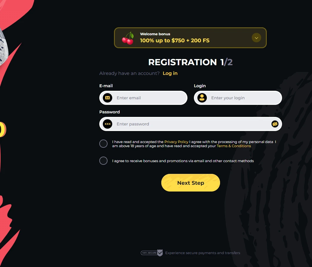 Boomerang Casino Create Account 1