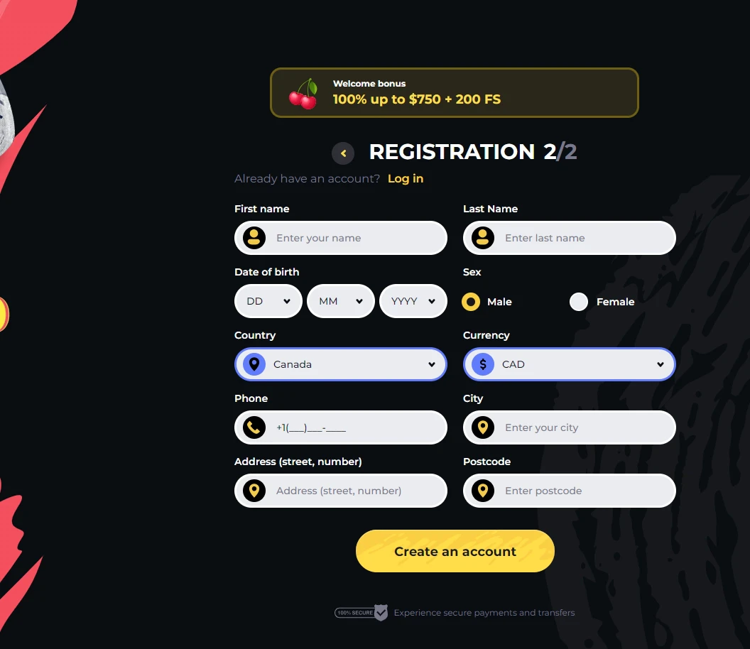 Boomerang Casino Create Account 2
