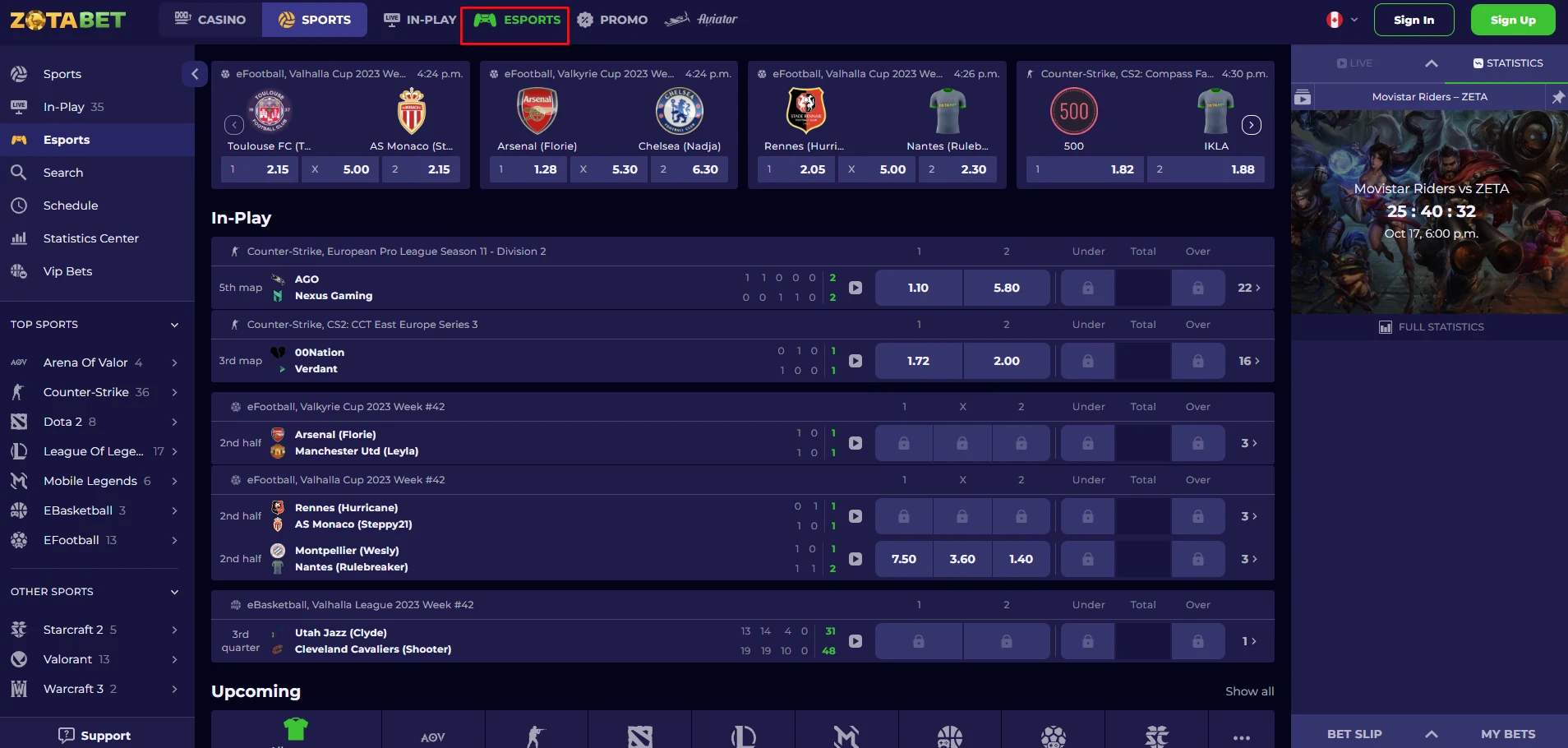 ZotaBet e-sports