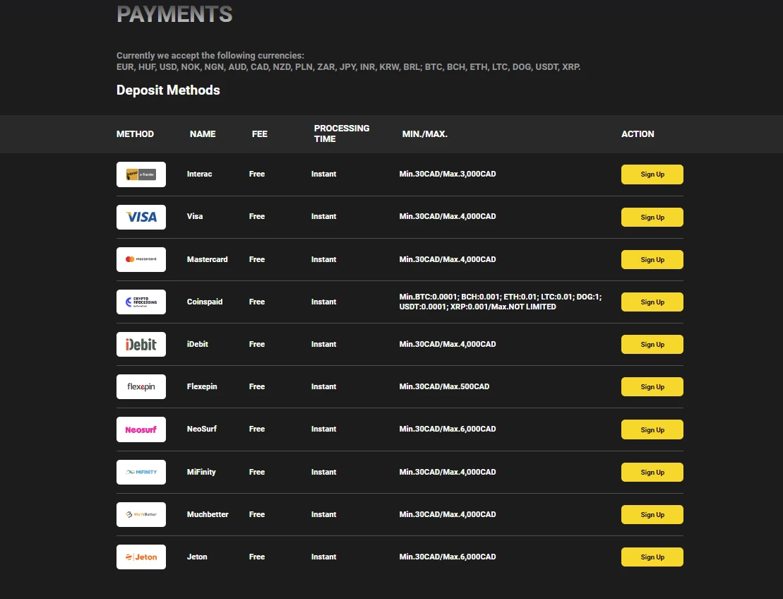 BetiBet Deposit Payment Methods