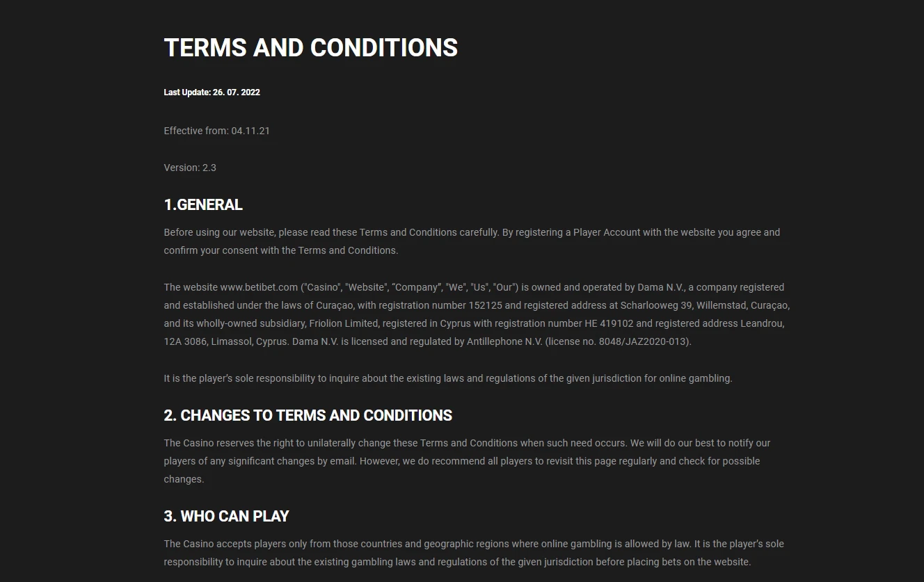 BetiBet Terms and Conditions