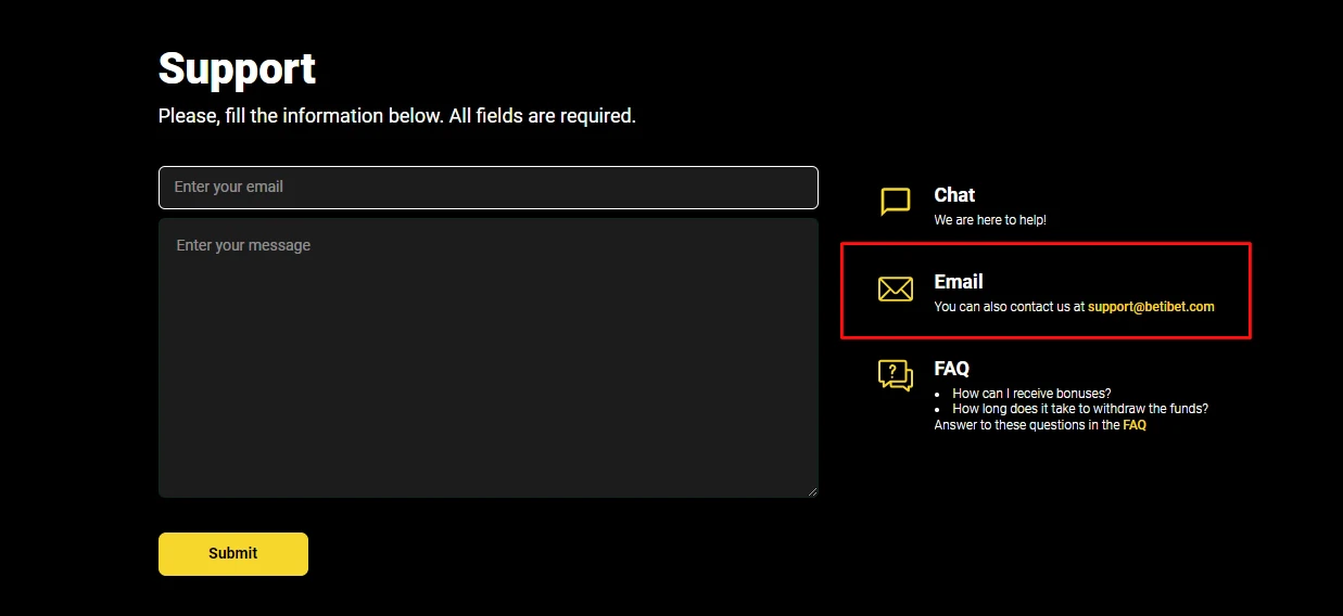BetiBet Email