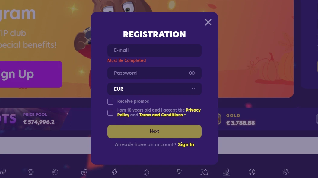 BingoBonga Create Account 1