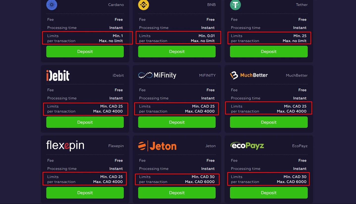 Playfina Deposit Limits