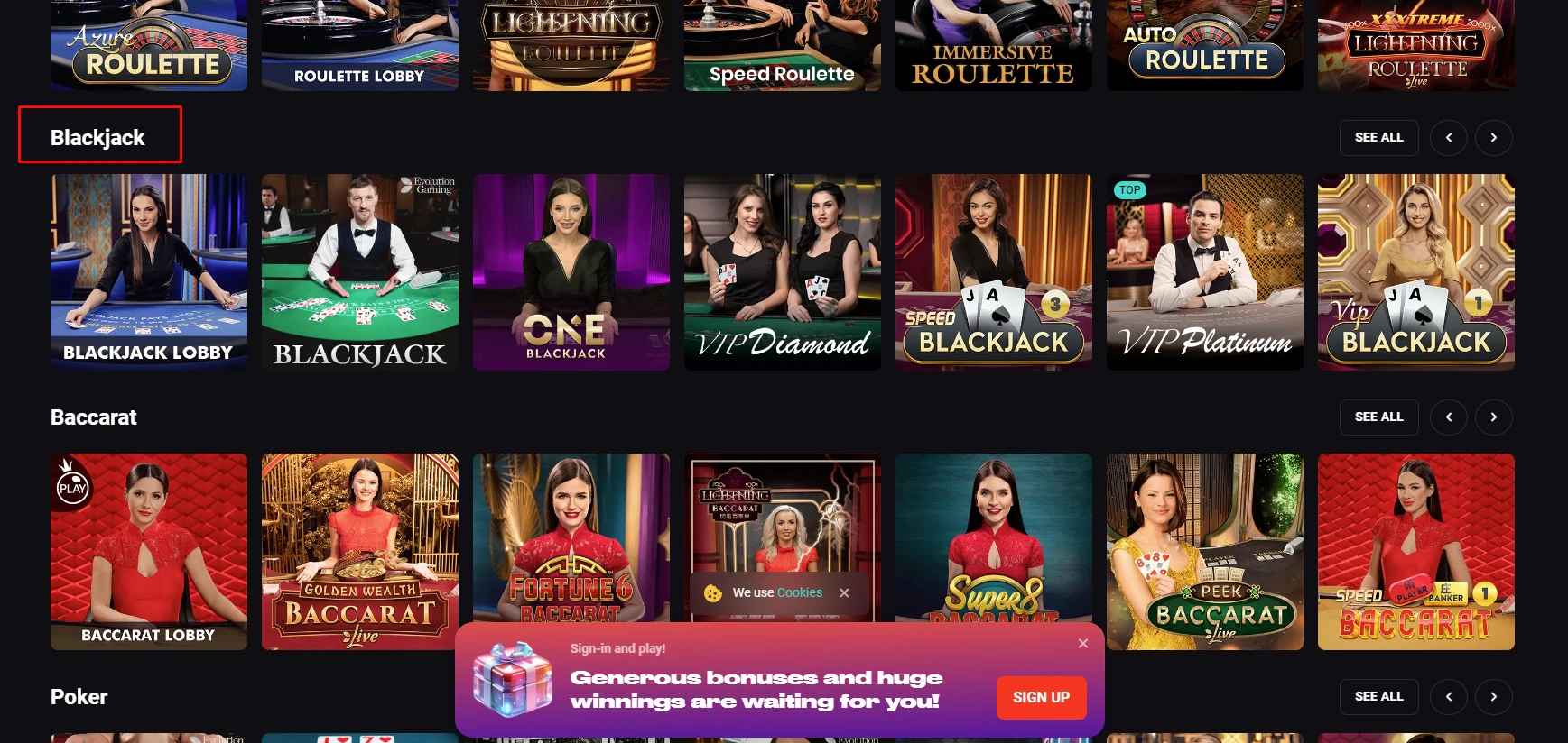 N1 Live blackjack