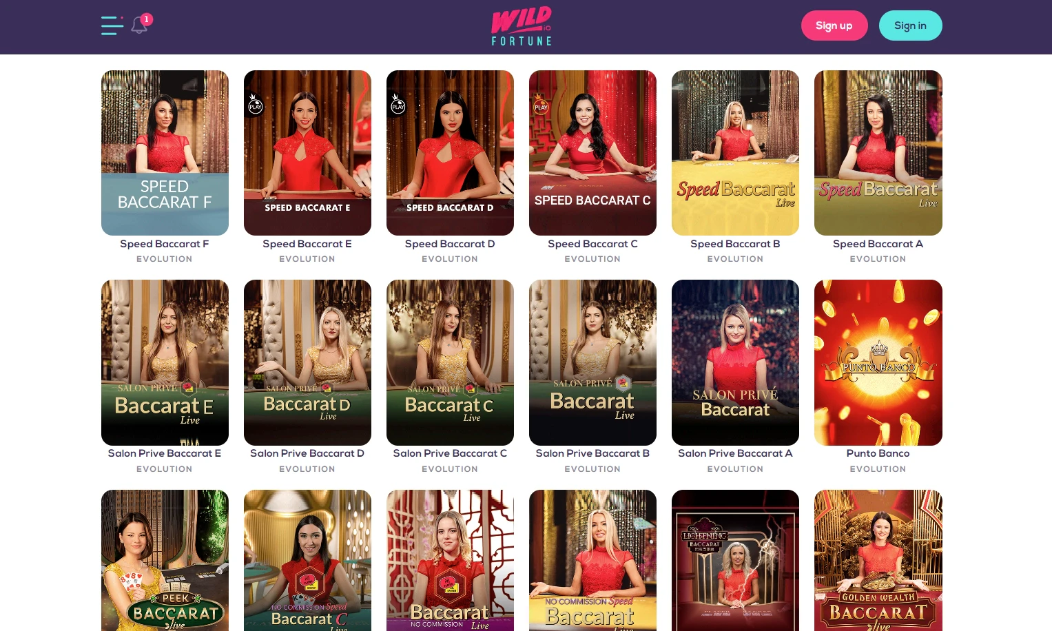 Wild Fortune Live Baccarat