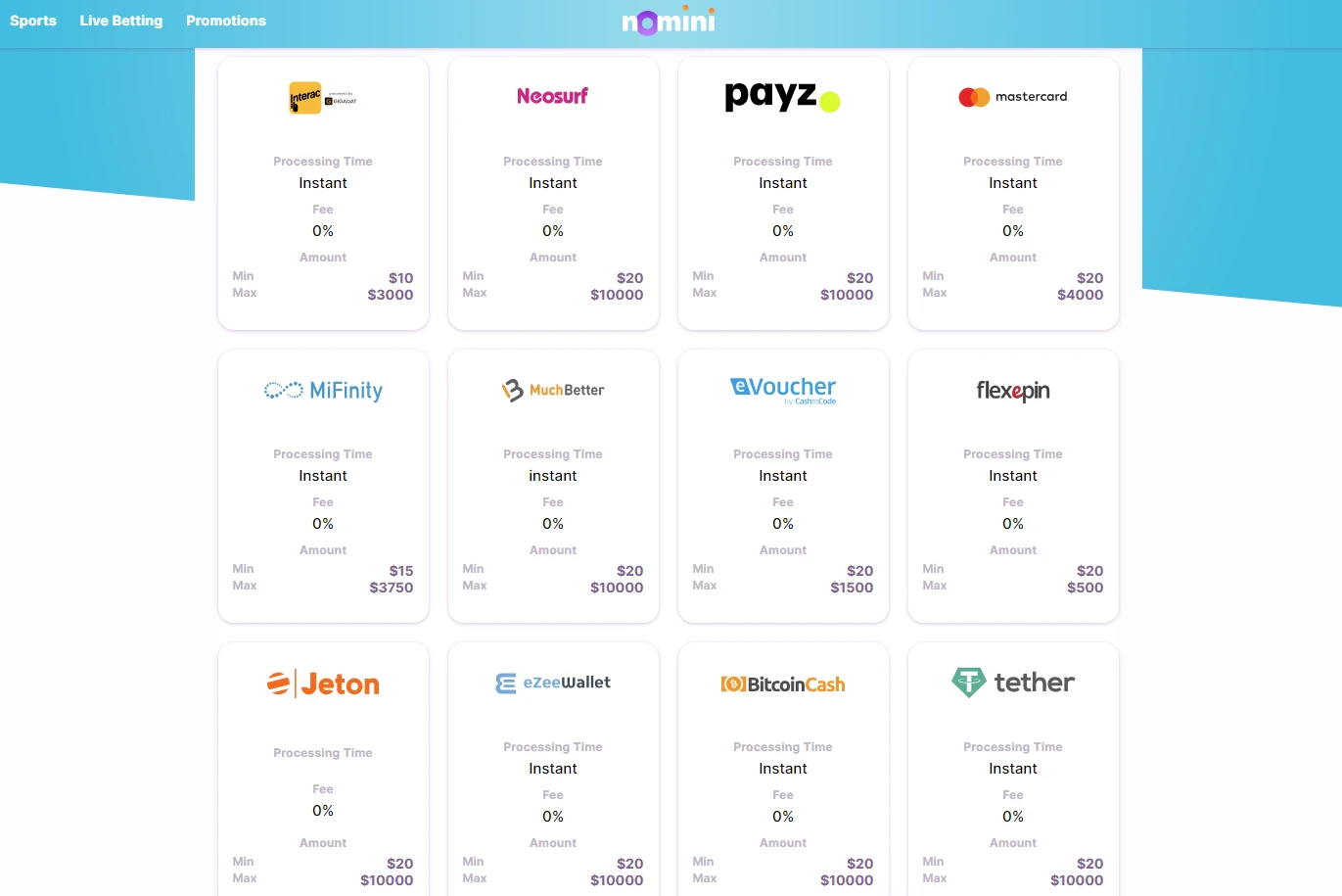 Nomini payment methods