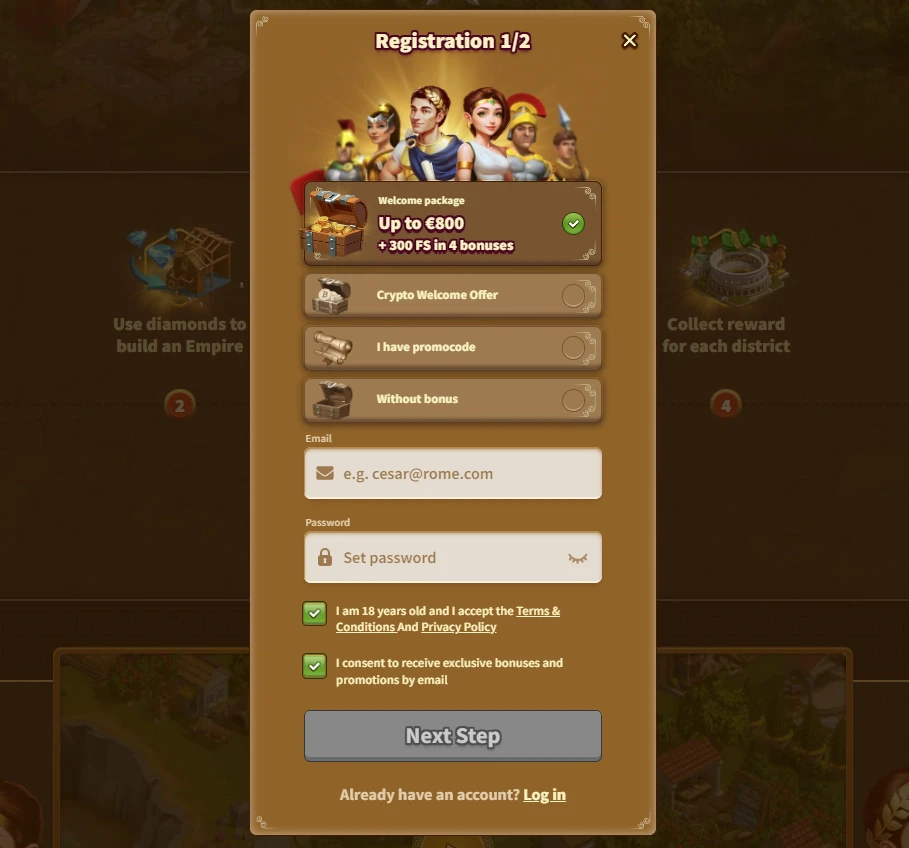 MyEmpire Casino Player Account Registration 1