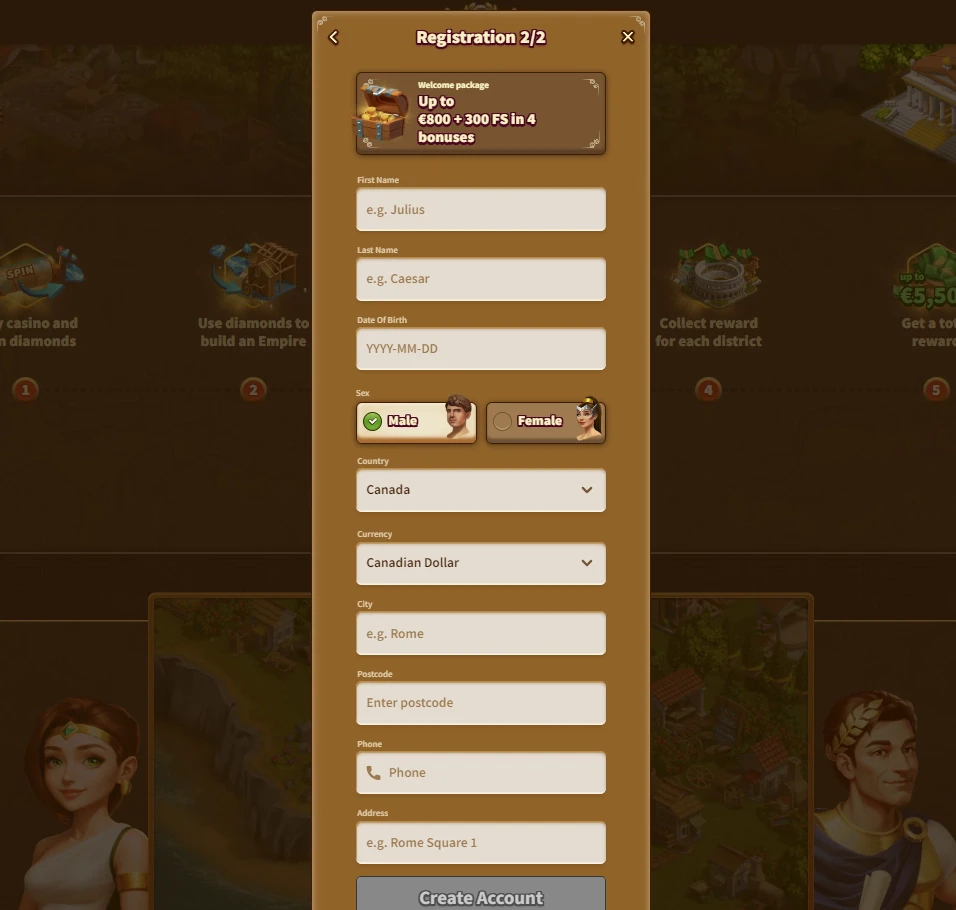 MyEmpire Casino Player Account Registration 1