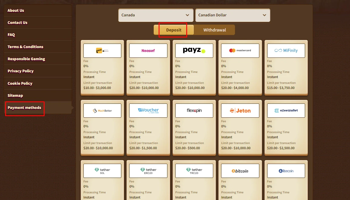 MyEmpire Casino Deposits