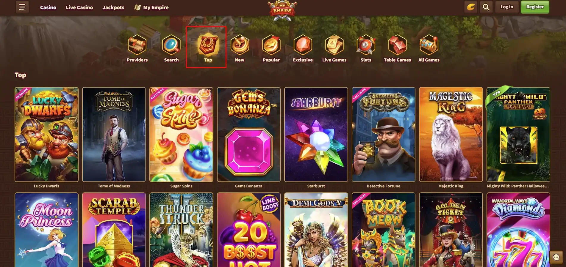 MyEmpire Casino Popular Games