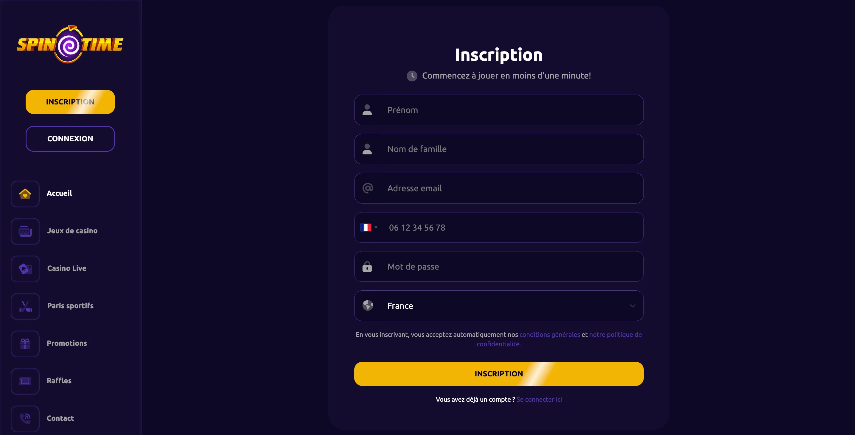 inscription spintime