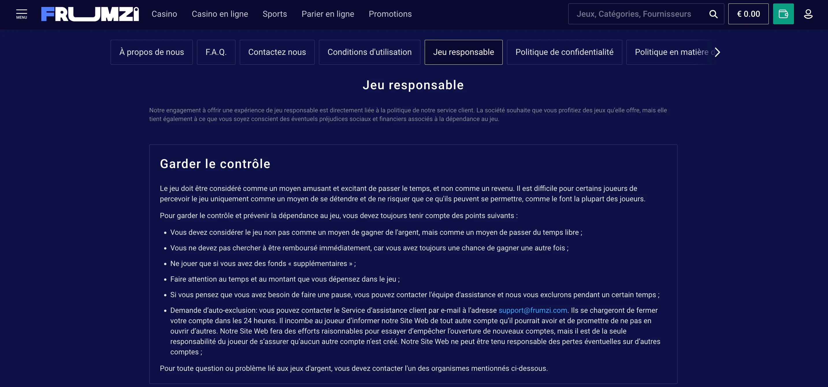 jeu responsable frumzi