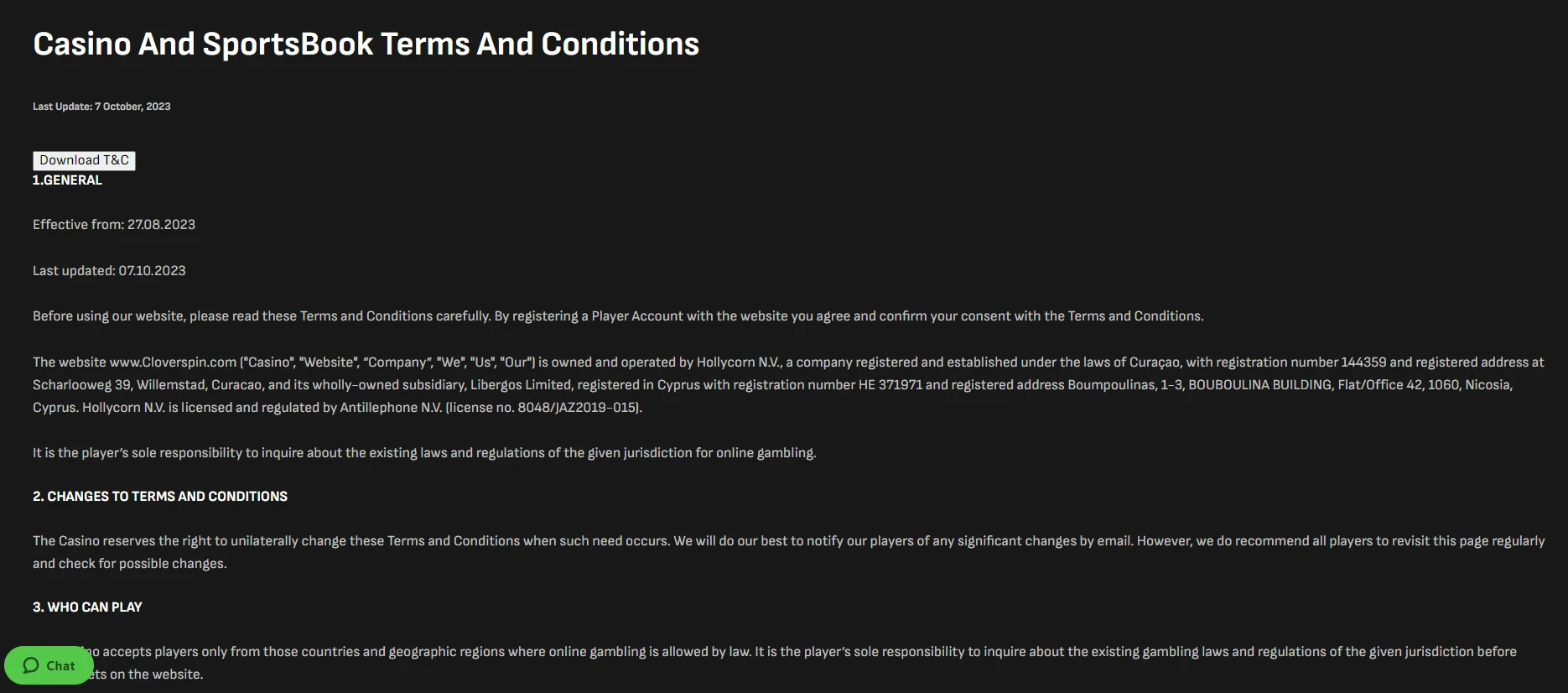 Cloverspin terms and conditions