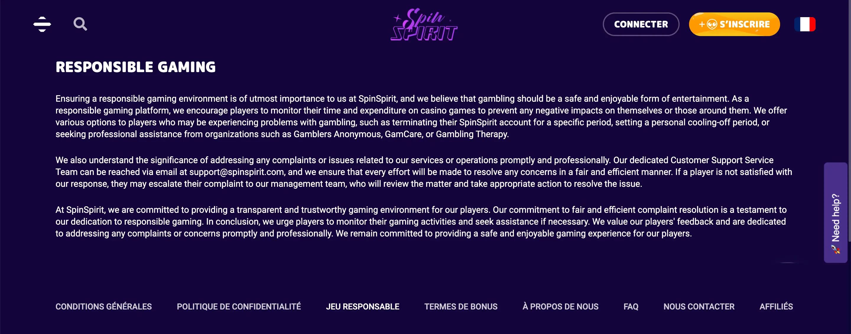 spinspirit jeu responsable