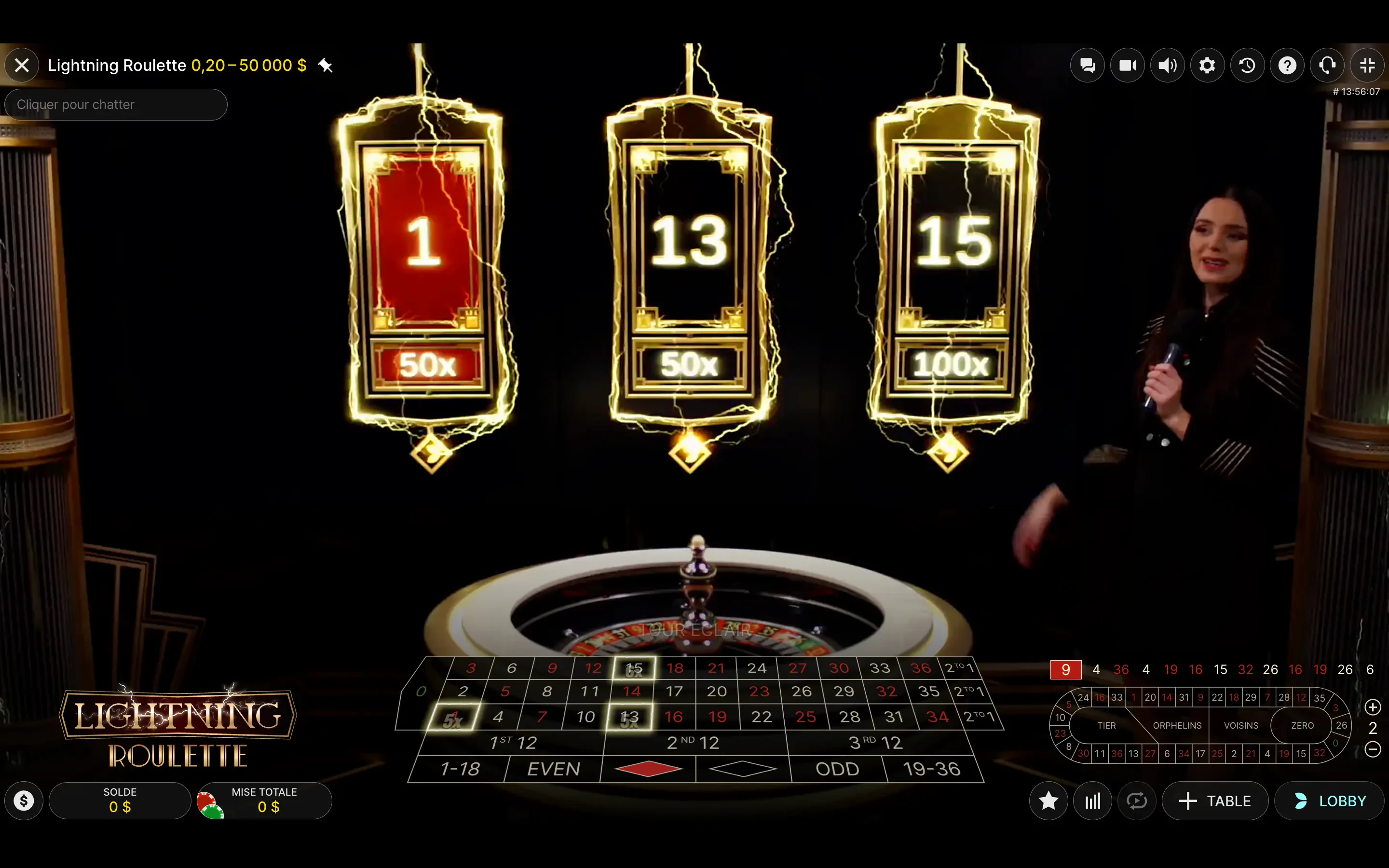 Lightning Roulette multiplicateurs