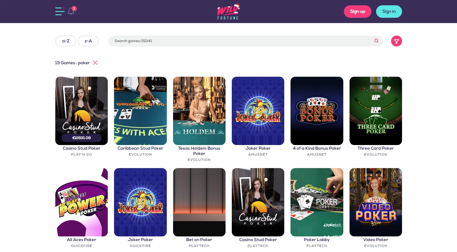 Wild Fortune Casino Poker
