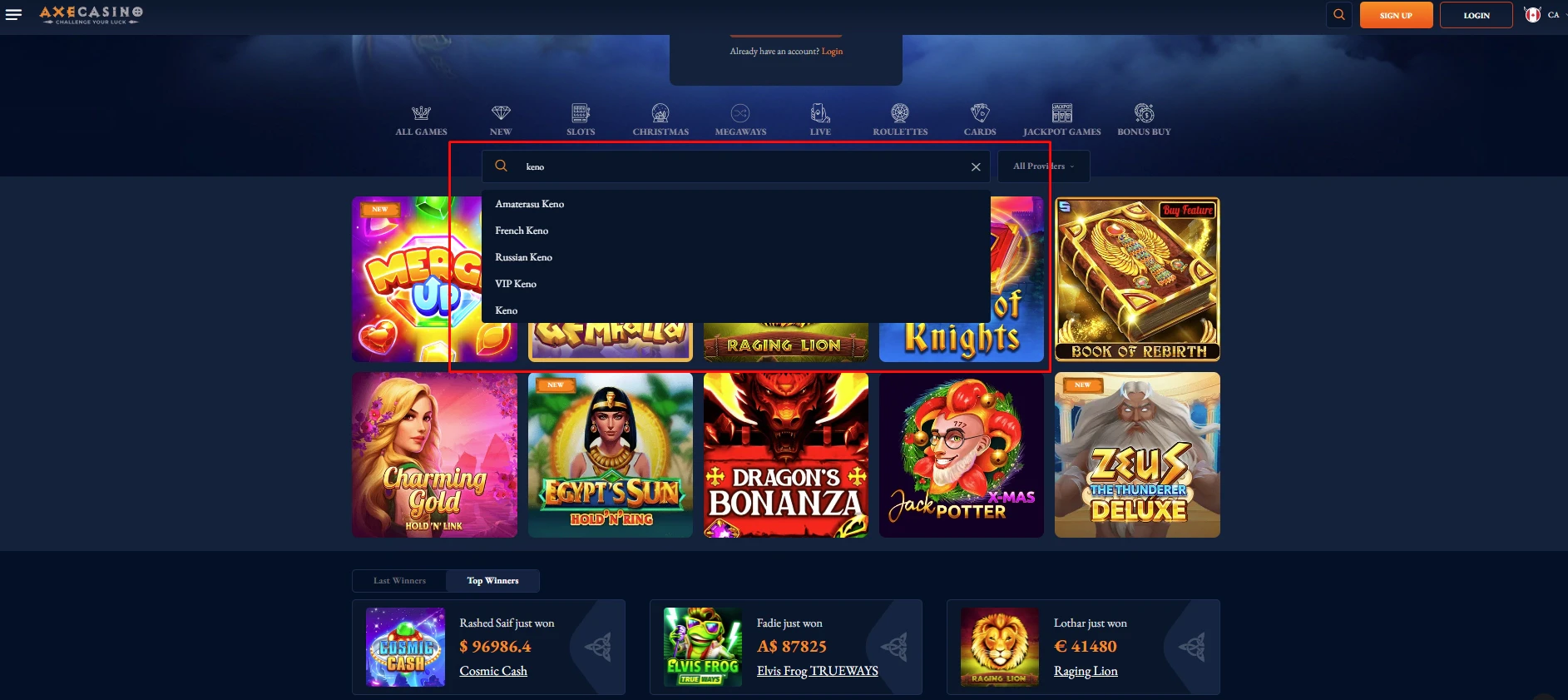 Axe Casino Keno