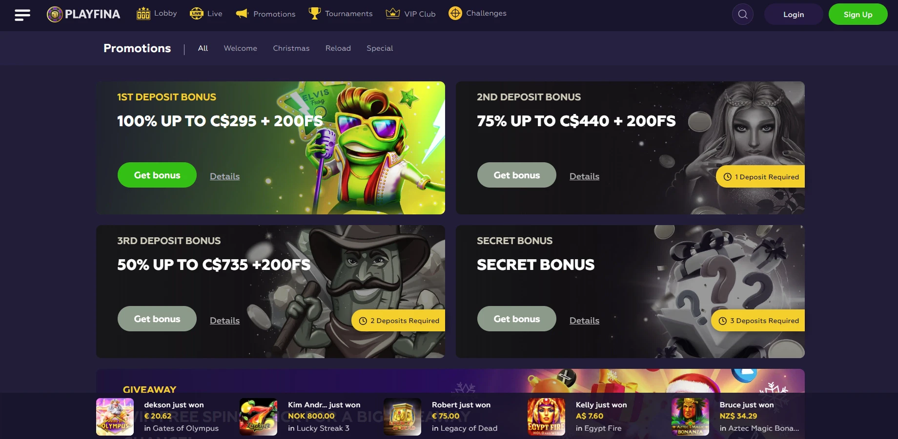 Playfina Free Spin Offers