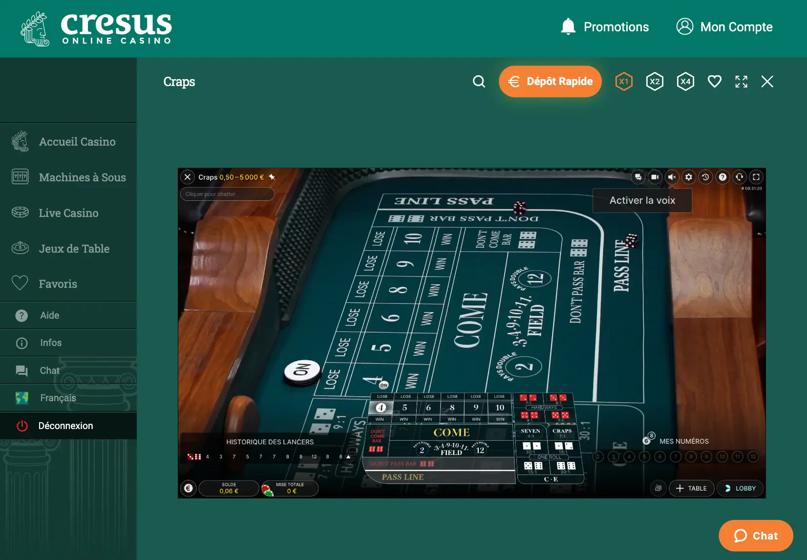 craps tablette