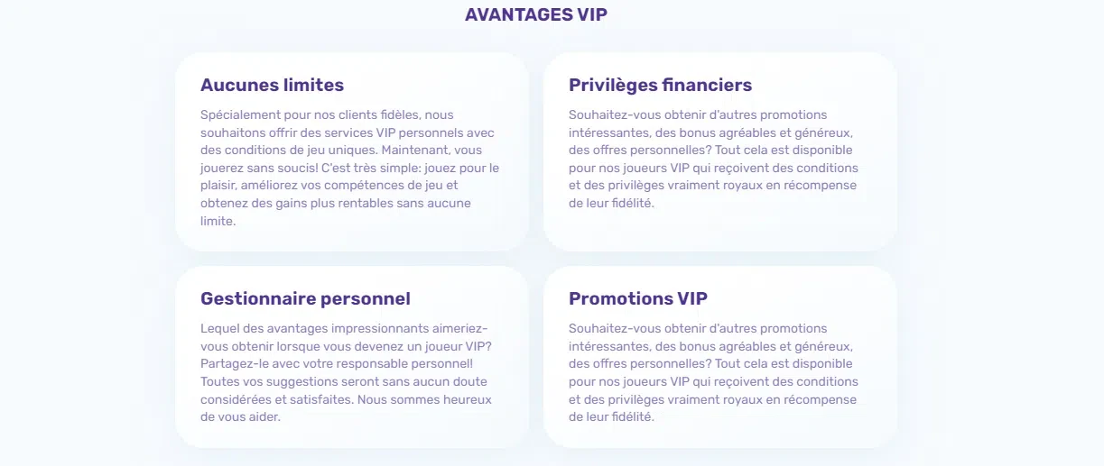 Avantages programme VIP