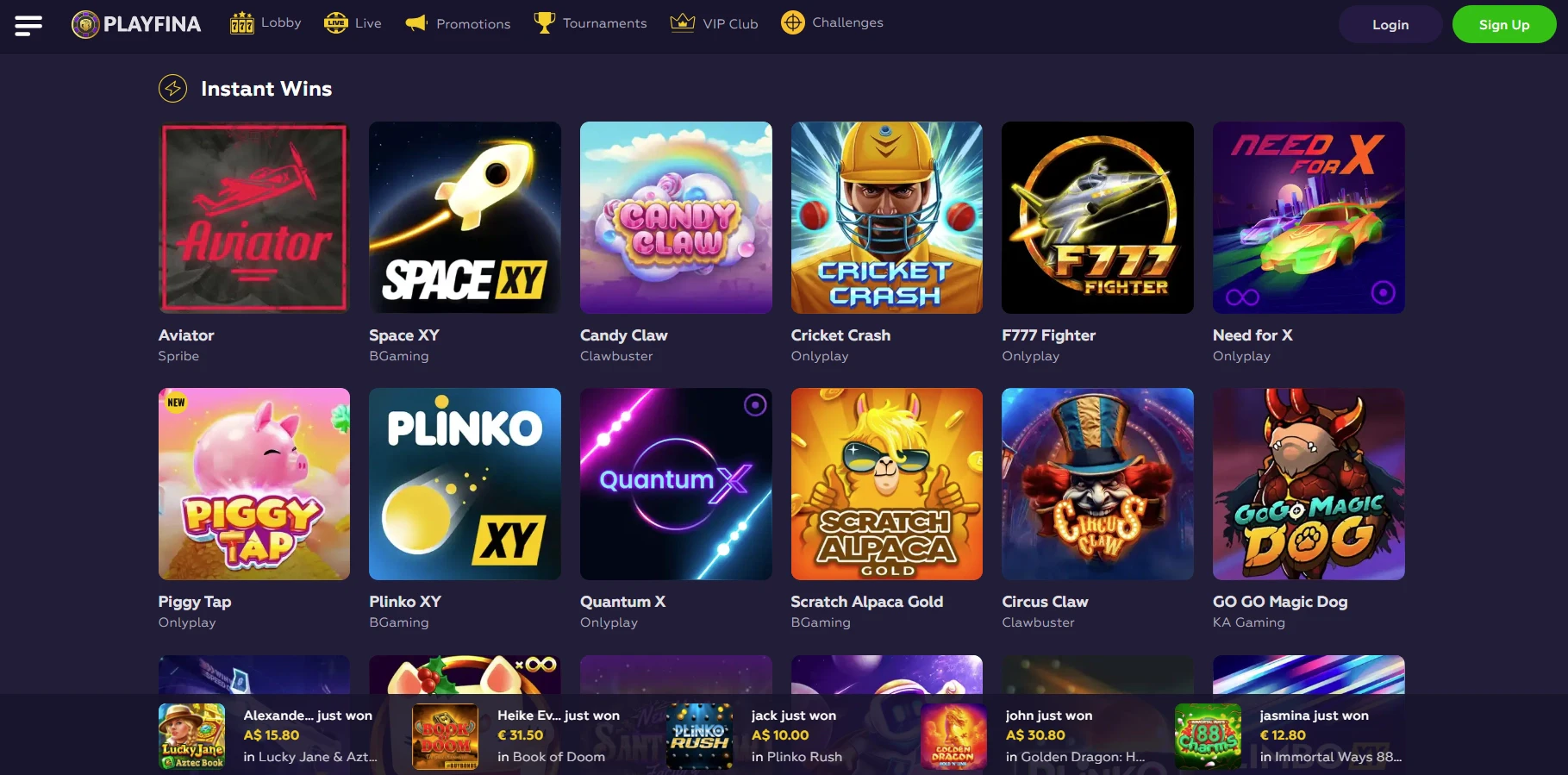 Playfina Instant games