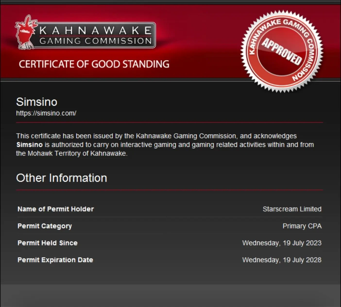 licence simsino