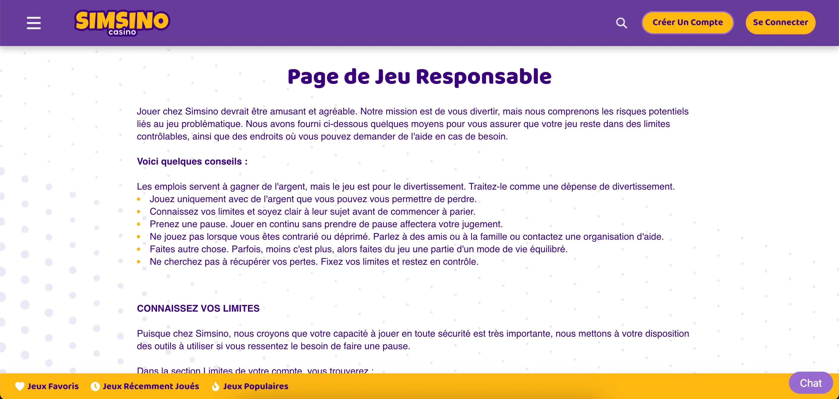 simsino jeu responsable