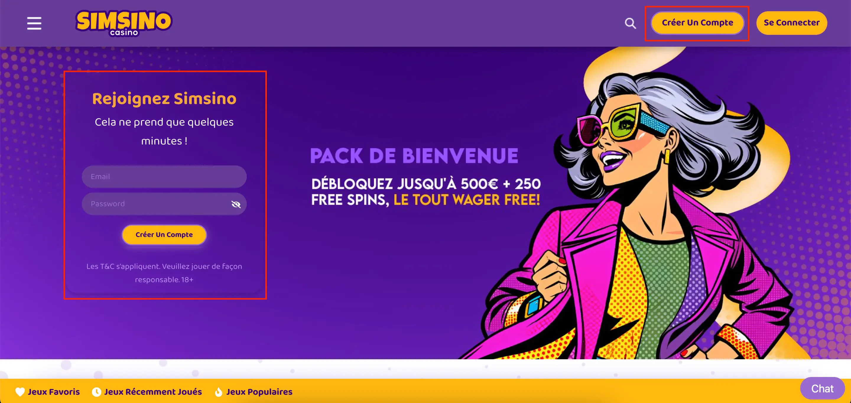 simsino créer un compte