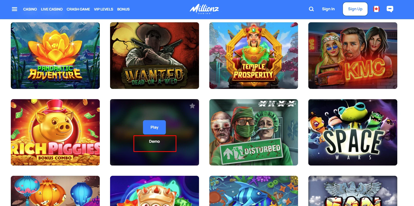 Millionz demo mode