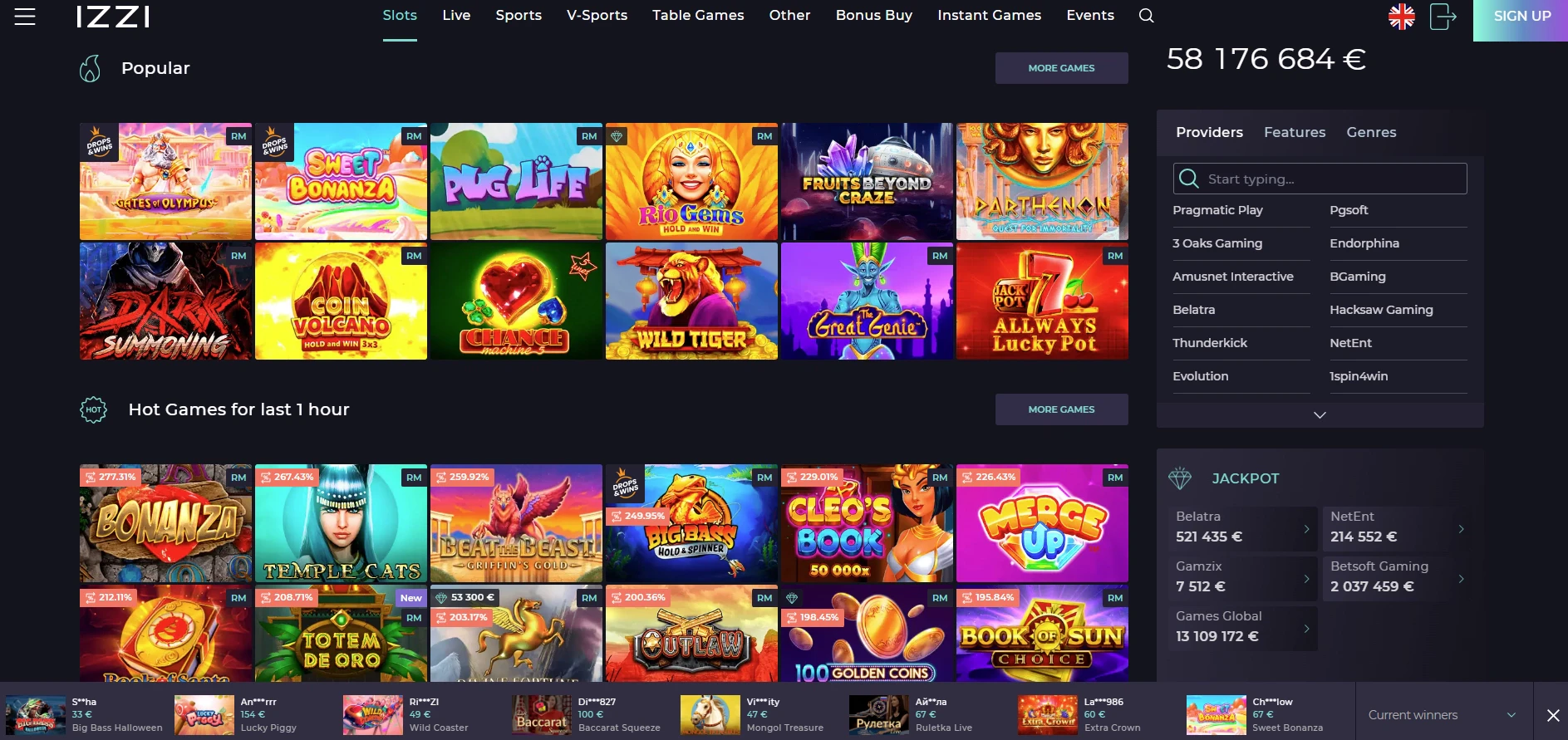 Izzi Casino games