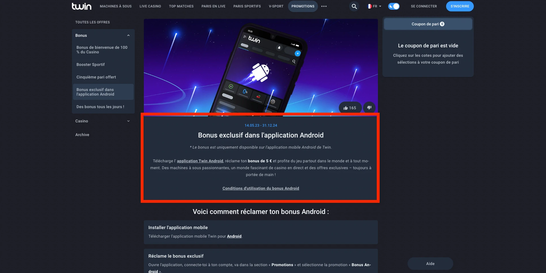 Bonus Android sur Twin