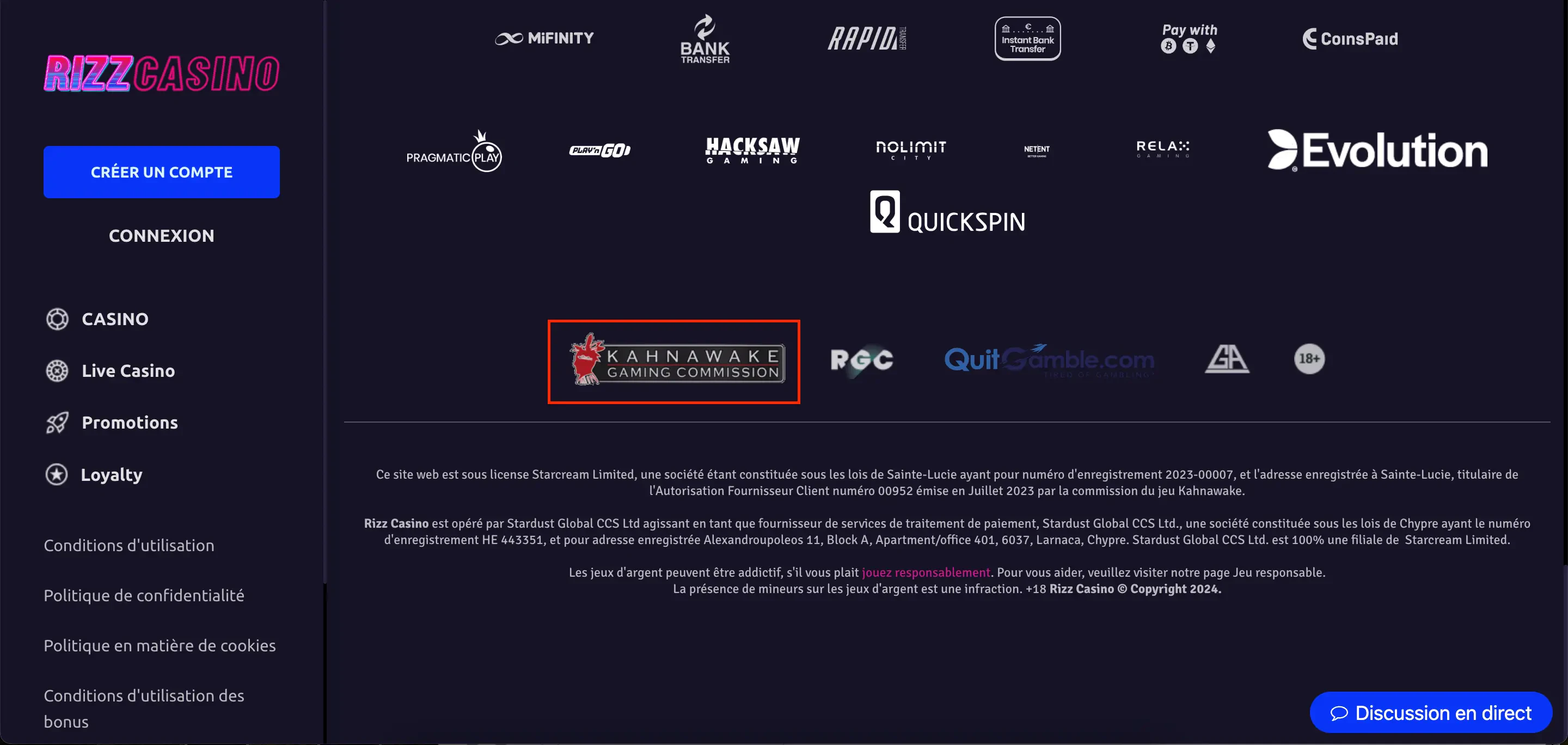 rizz casino licence