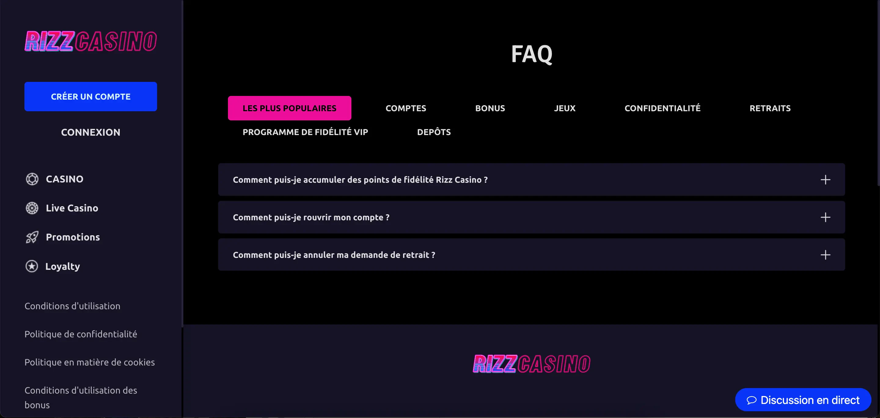 rizz casino faq