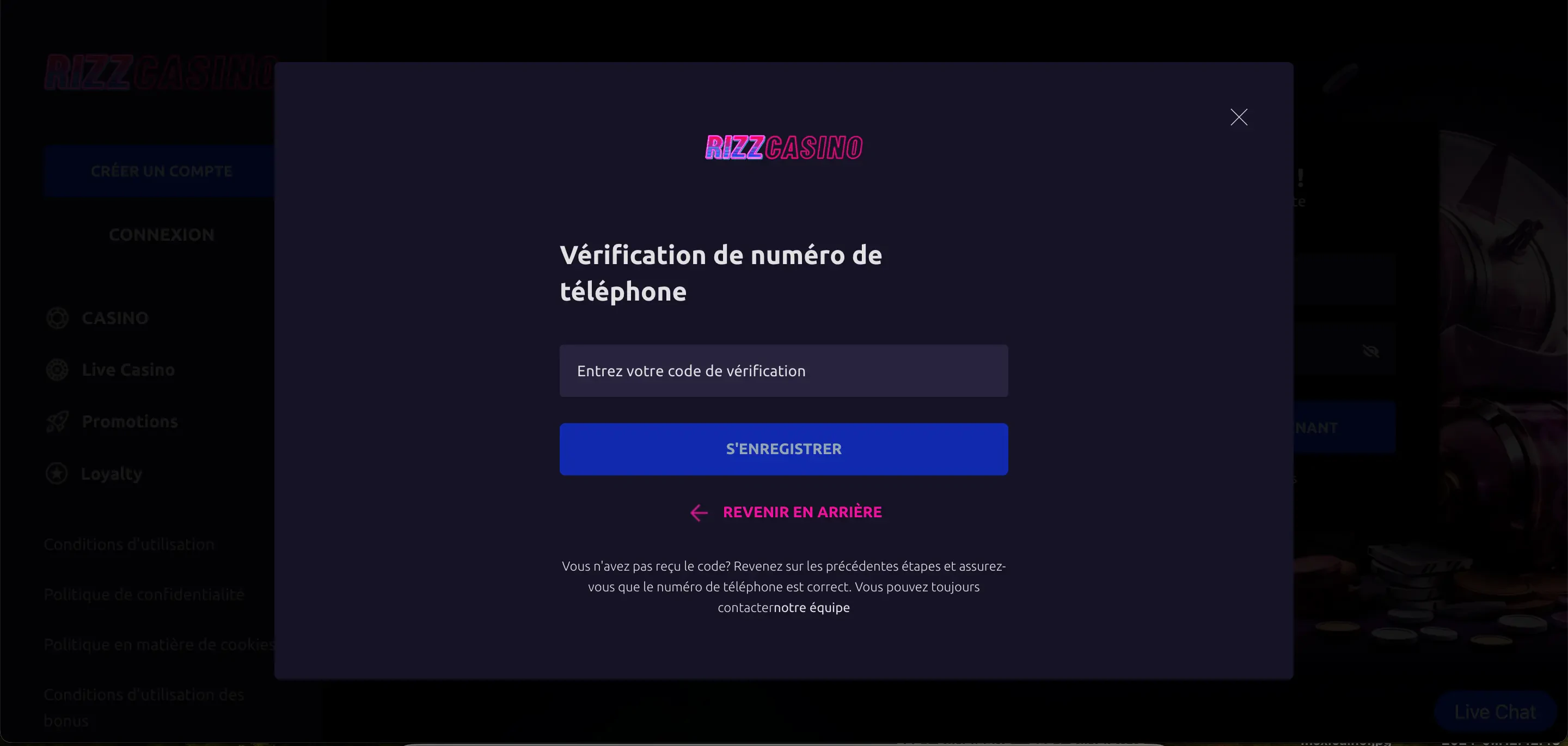 rizz casino inscription