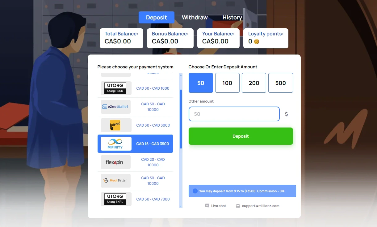 Millionz deposit