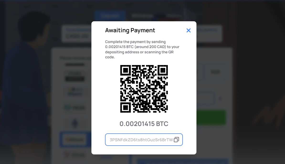 Millionz Bitcoin deposit