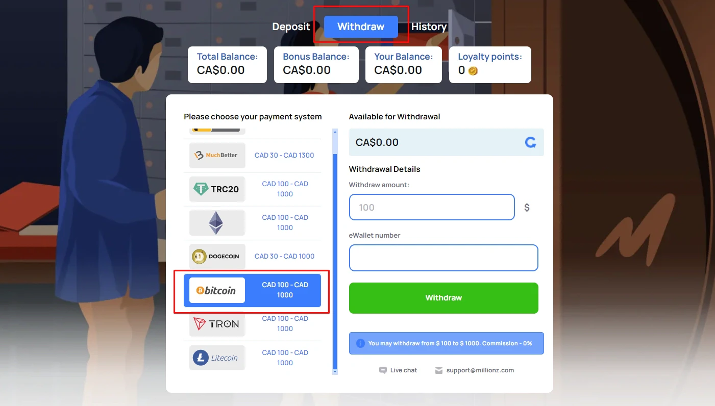 Millionz Bitcoin Withdrawal