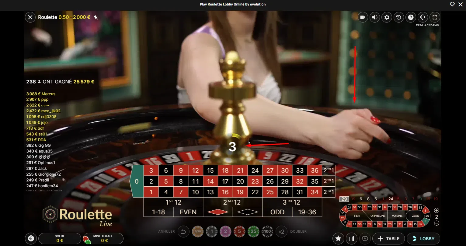 Croupière roulette en direct