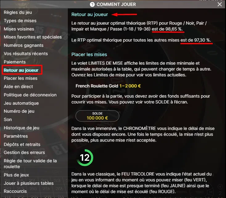 Roulette française RTP