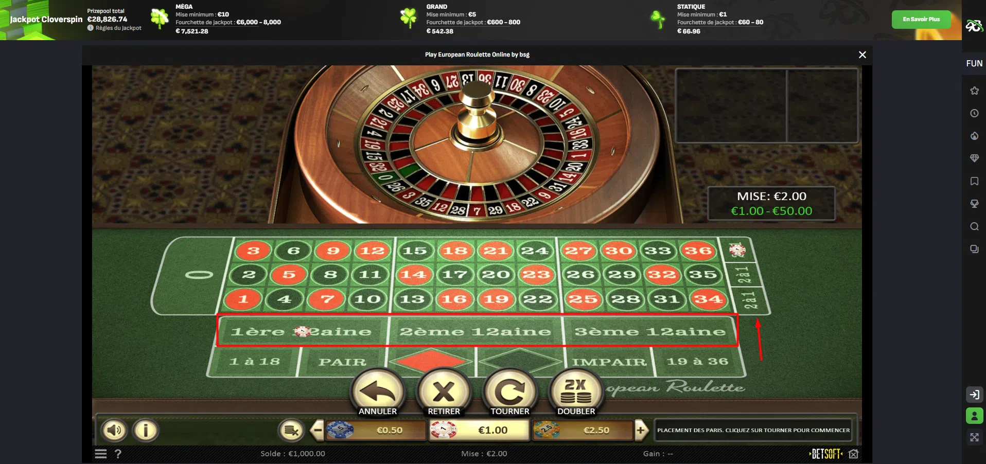 Outside bets roulette européenne